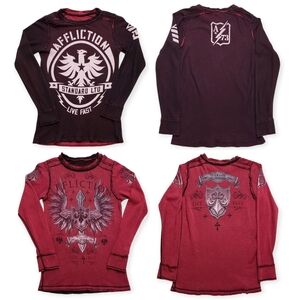 Affliction Reversible Thermal Long Sleeve Shirt Mens Medium Wings Cross Y2K MMA